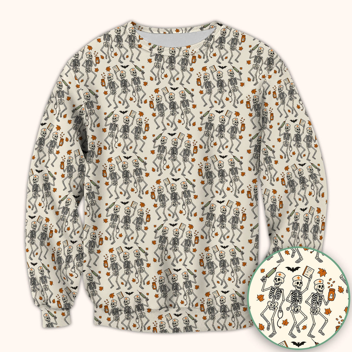 Skeleton Nurse Scrub Top - Halloween Gift