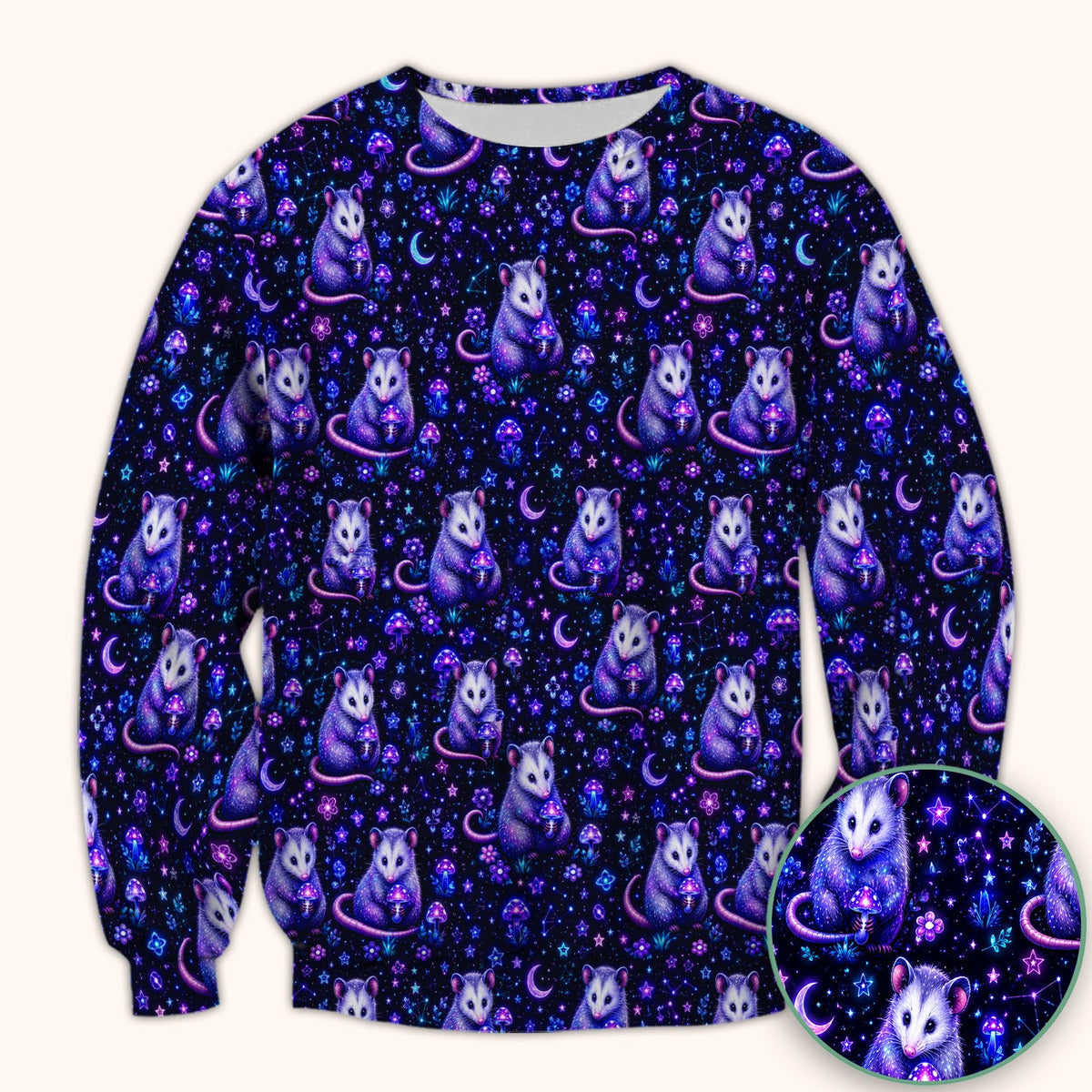 Neon Opossum Mushroom Galaxy Nurse Scrub Top