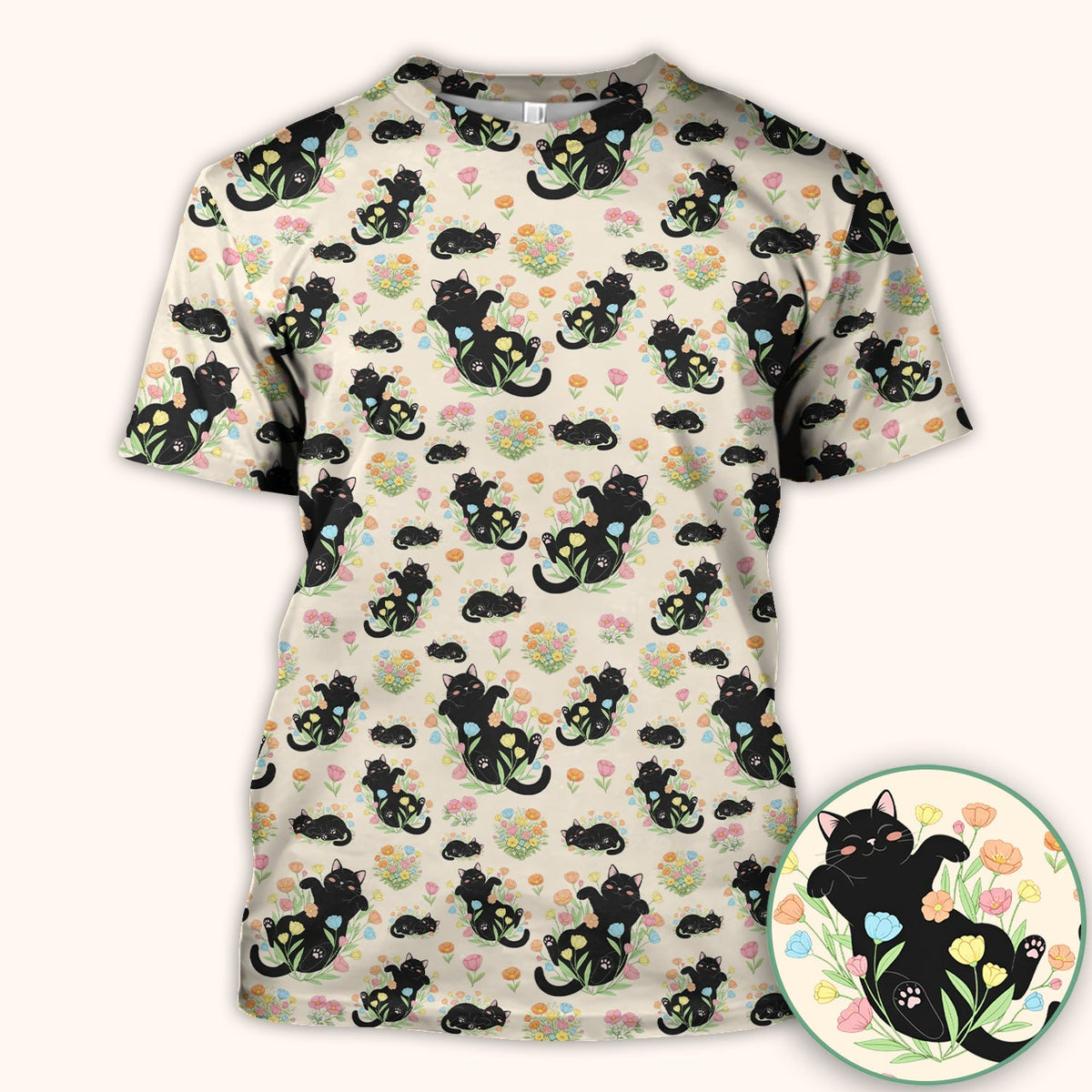 Cats Cute Poses Floral Nurse Scrub Top