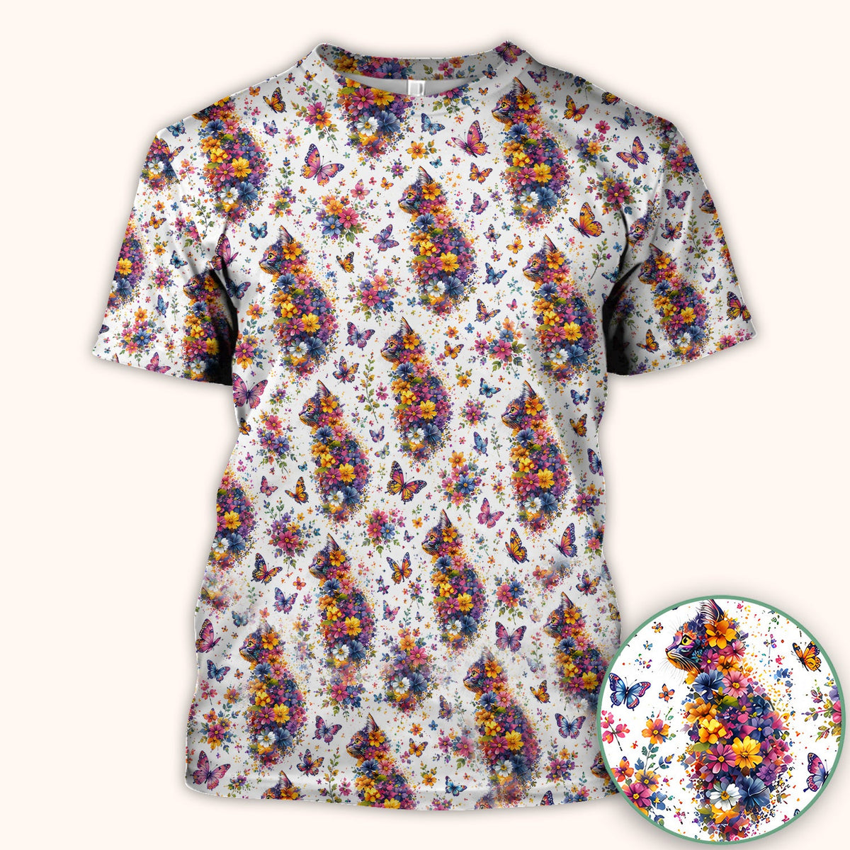 Floral Cat Butterfly Nurse Scrub Top