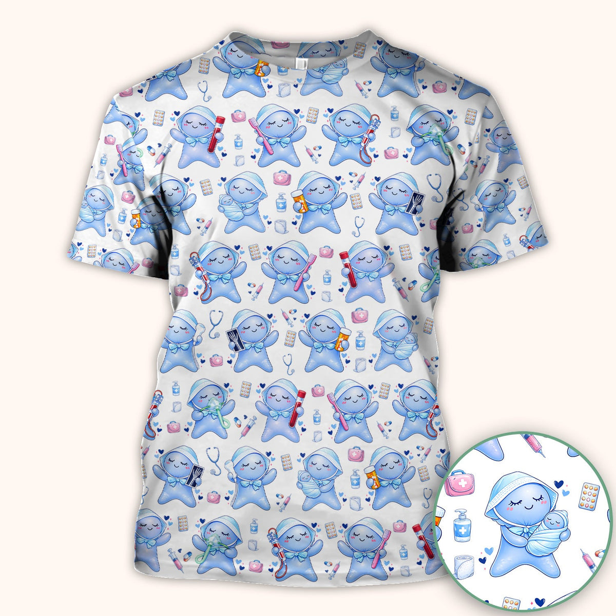 Dental Tooth Character Nurse Scrub Top