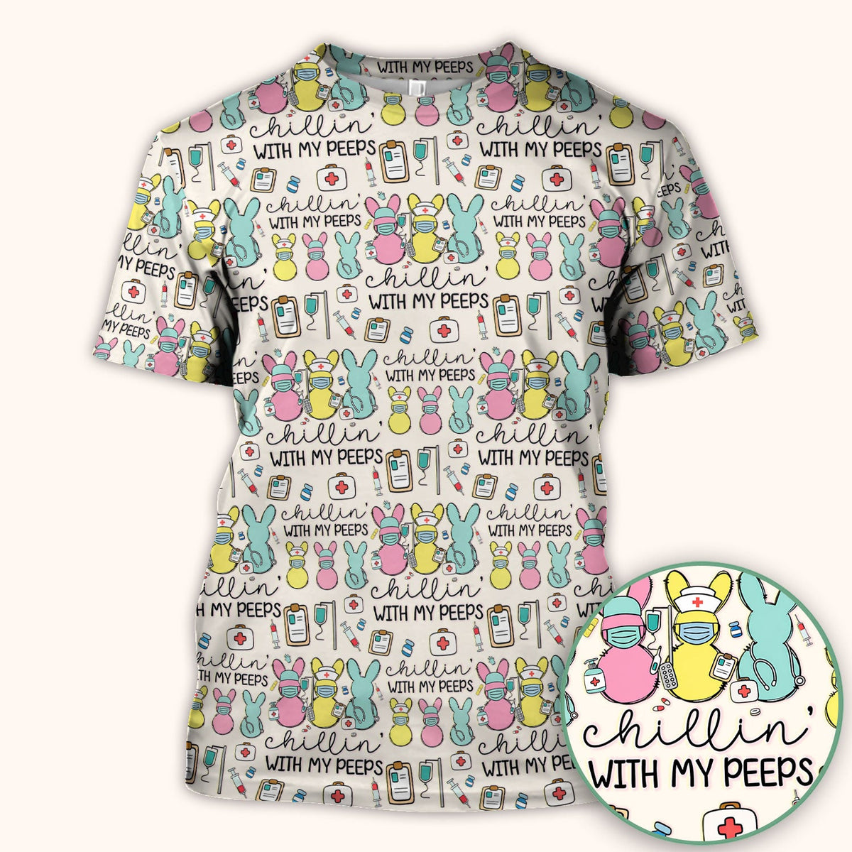 Bunny Nurse Chillin With My Peeps Scrub Top - Easter Gift