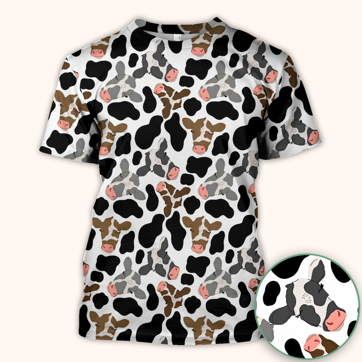 Cow Face Black White Nurse Scrub Top