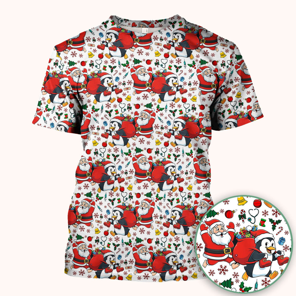 Penguin Santa Nurse Scrub Top - Christmas Gift