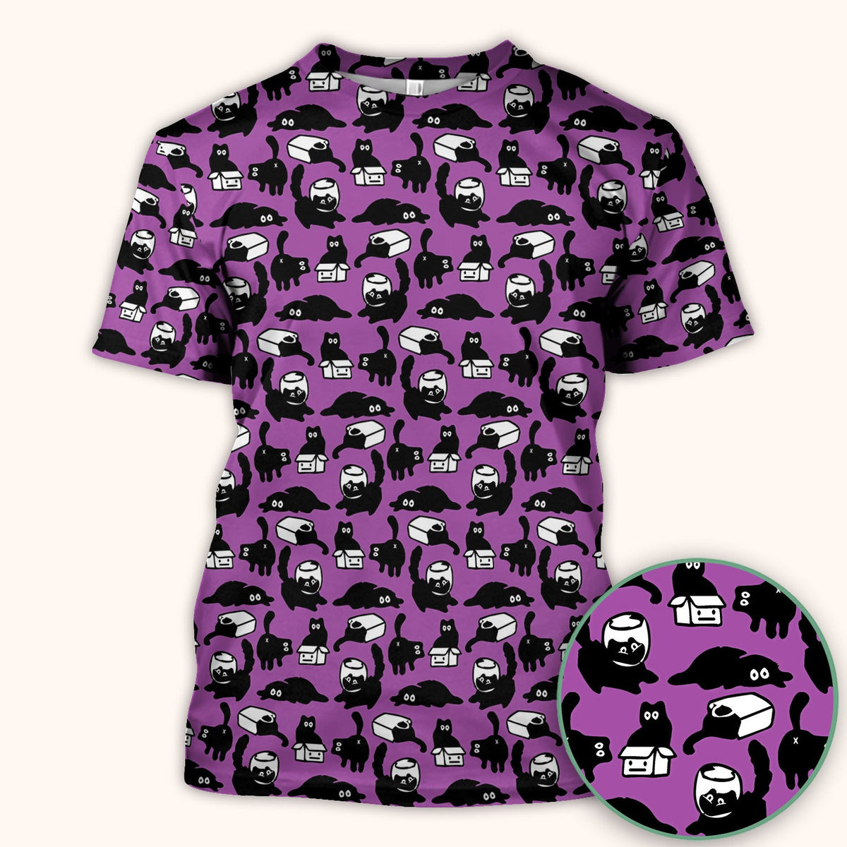 Dark Playful Cat Nurse Scrub Top