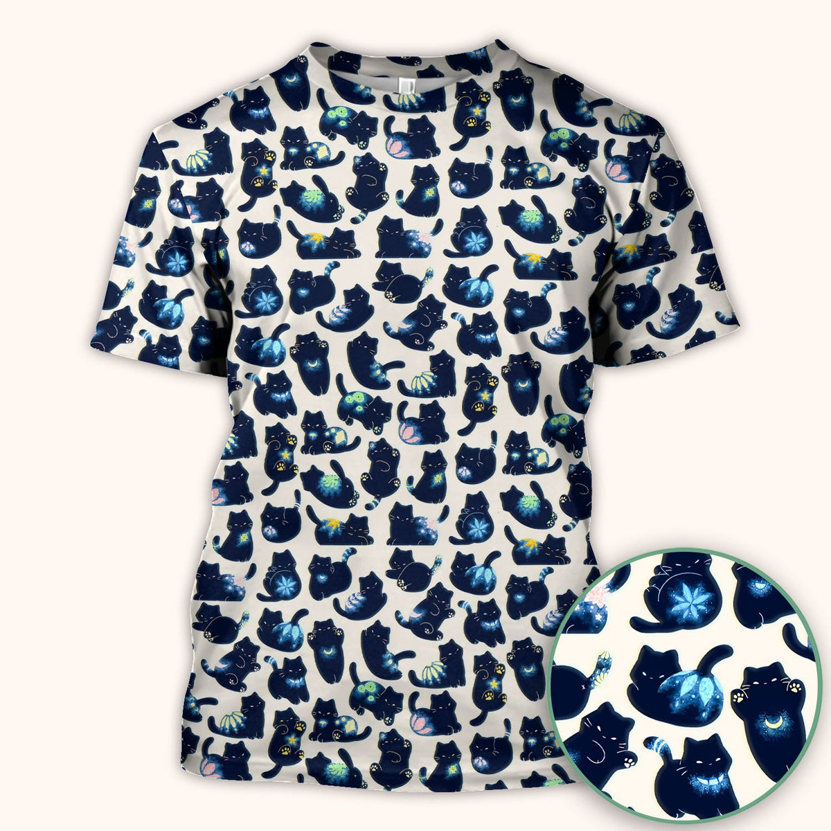 Midnight Black Cat Nurse Scrub Top