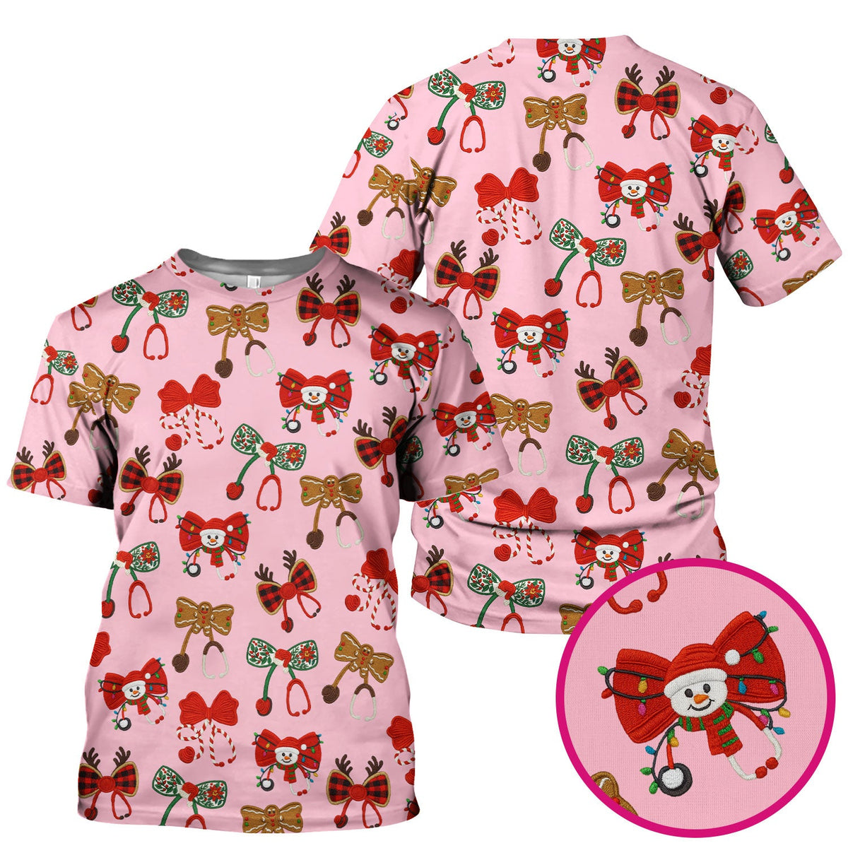 Christmas Stethoscope Bow Nurse Scrub Top