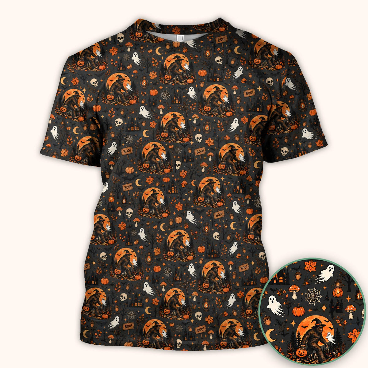 Bigfoot Ghost with Pumpkin Nurse Scrub Top - Halloween Gift