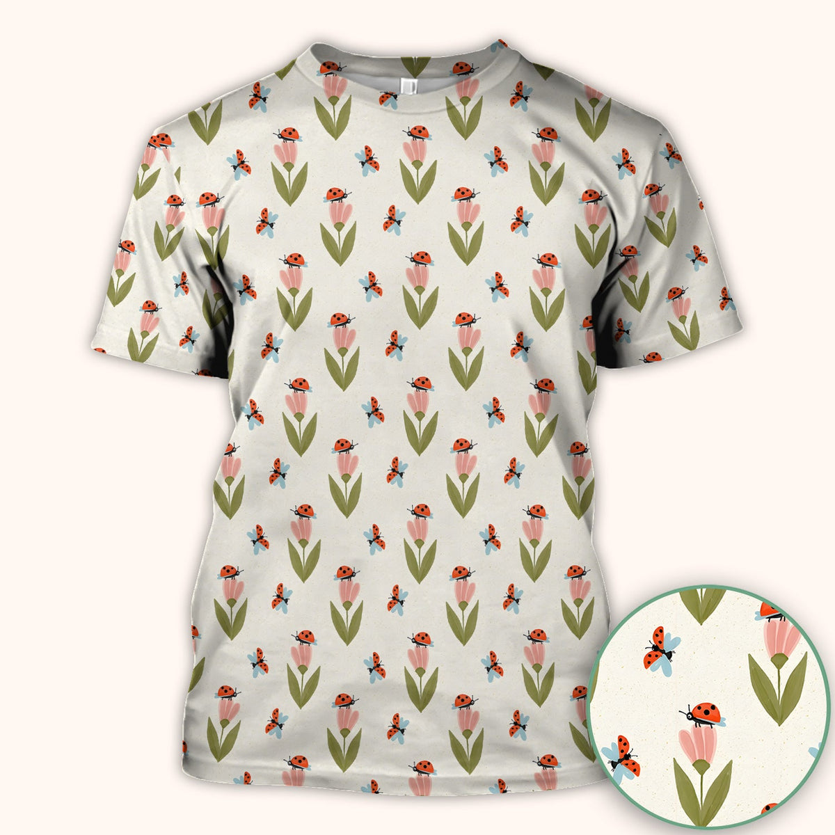 Ladybug Tulip Floral Nurse Scrub Top