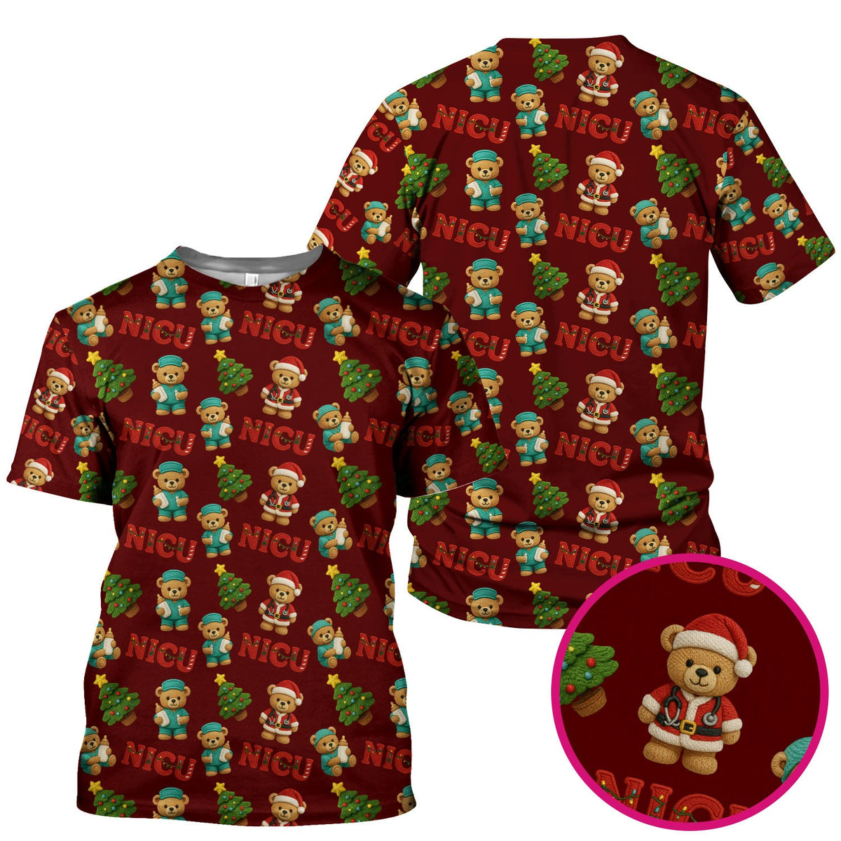 NICU Nurse Teddy Bear Scrub Top - Christmas Gift