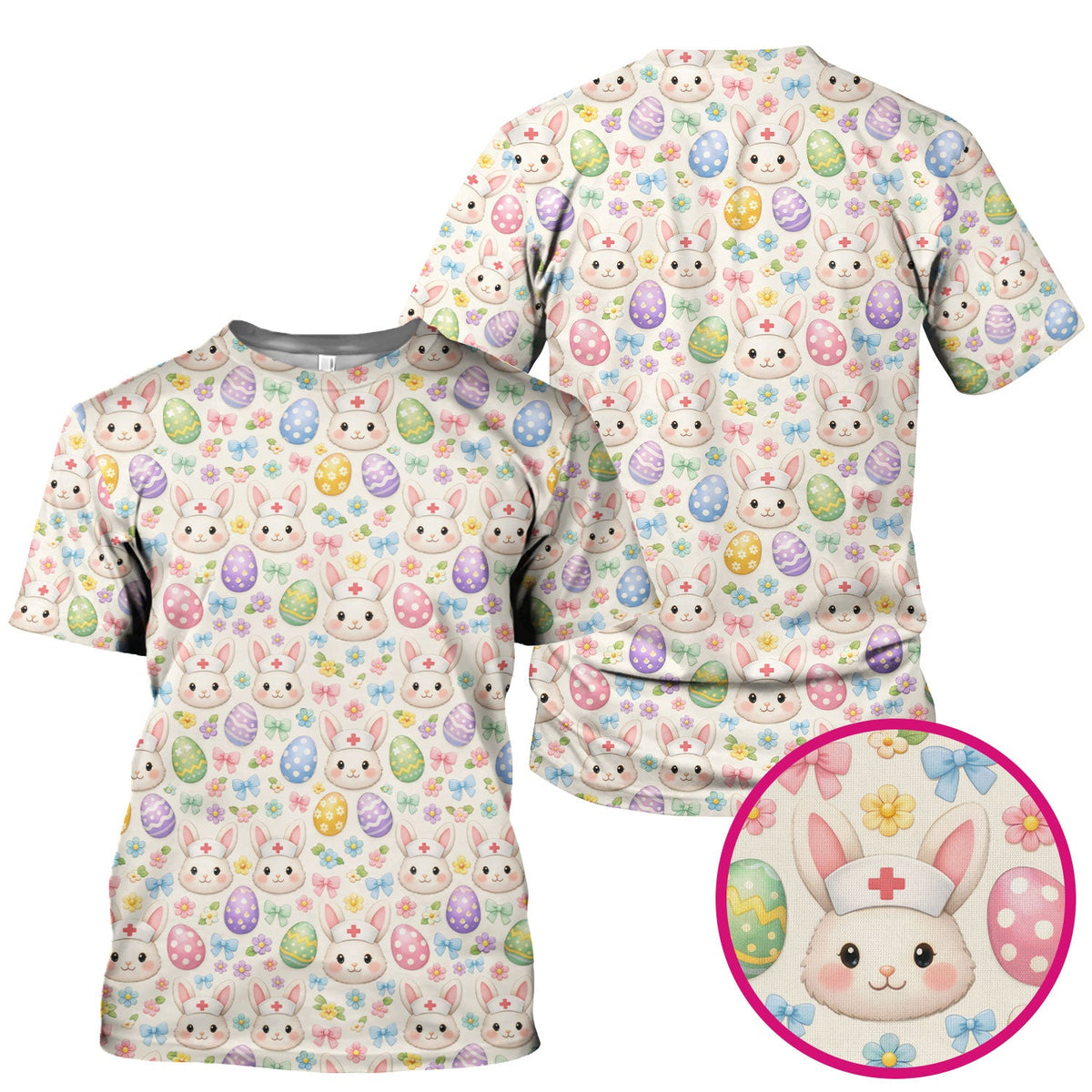Cute Easter Nurse Bunny Egg Scrub Top, Breathable Fabrics Nursing Uniform