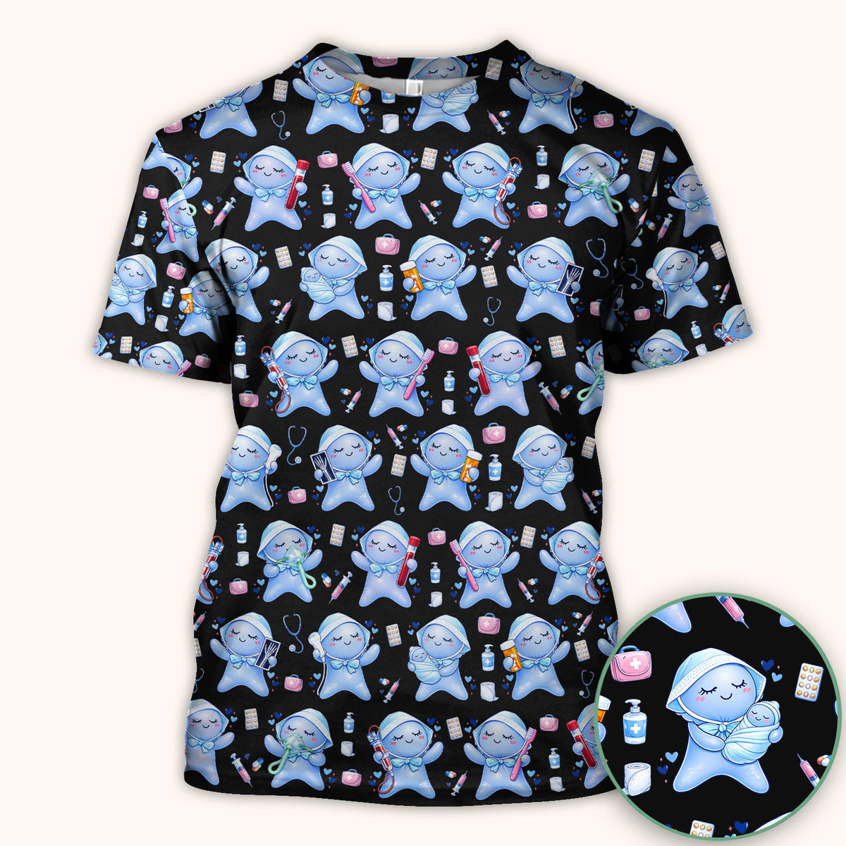 Dental Tooth Character Nurse Scrub Top