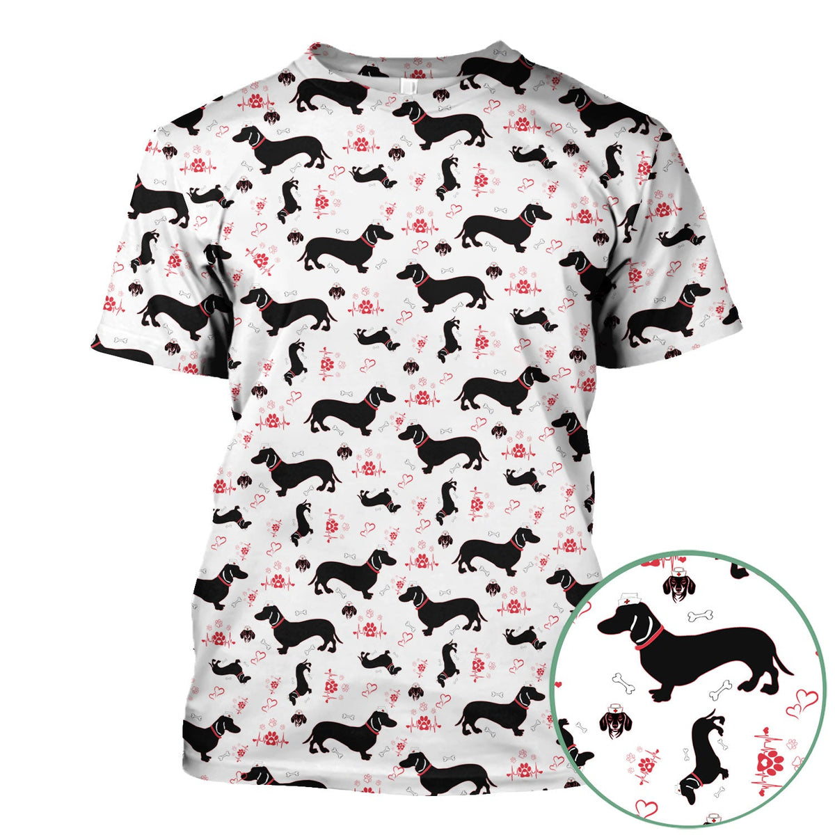 Dachshund Scrub Top - Cute Dog Print Scrubs for Women, Men Multi Color - Animal Scrub Shirt Gift for Nurse, CNA, RN, Doctor