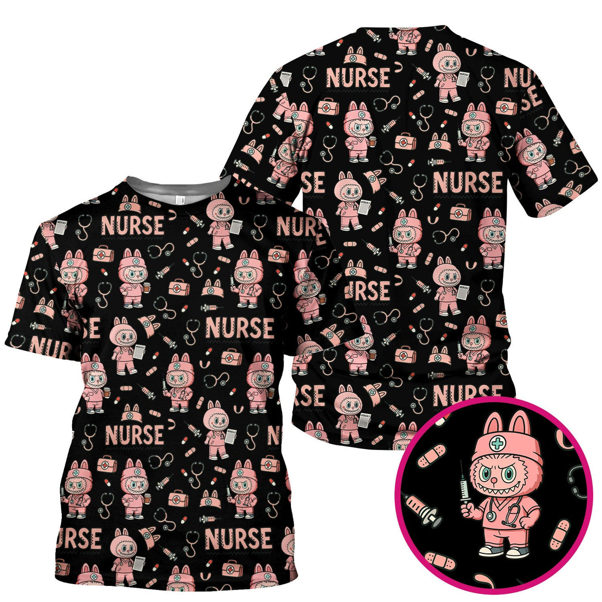 Bunny Cartoon Nurse Scrub Top