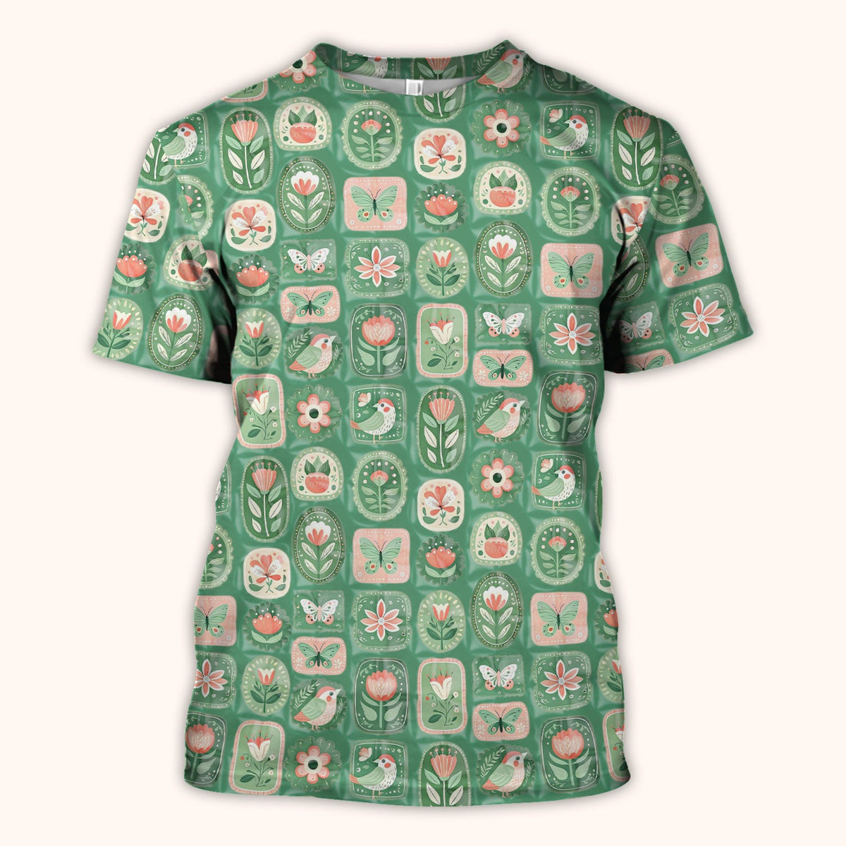Folk Art Floral Bird Butterfly Garden Nurse Scrub Top