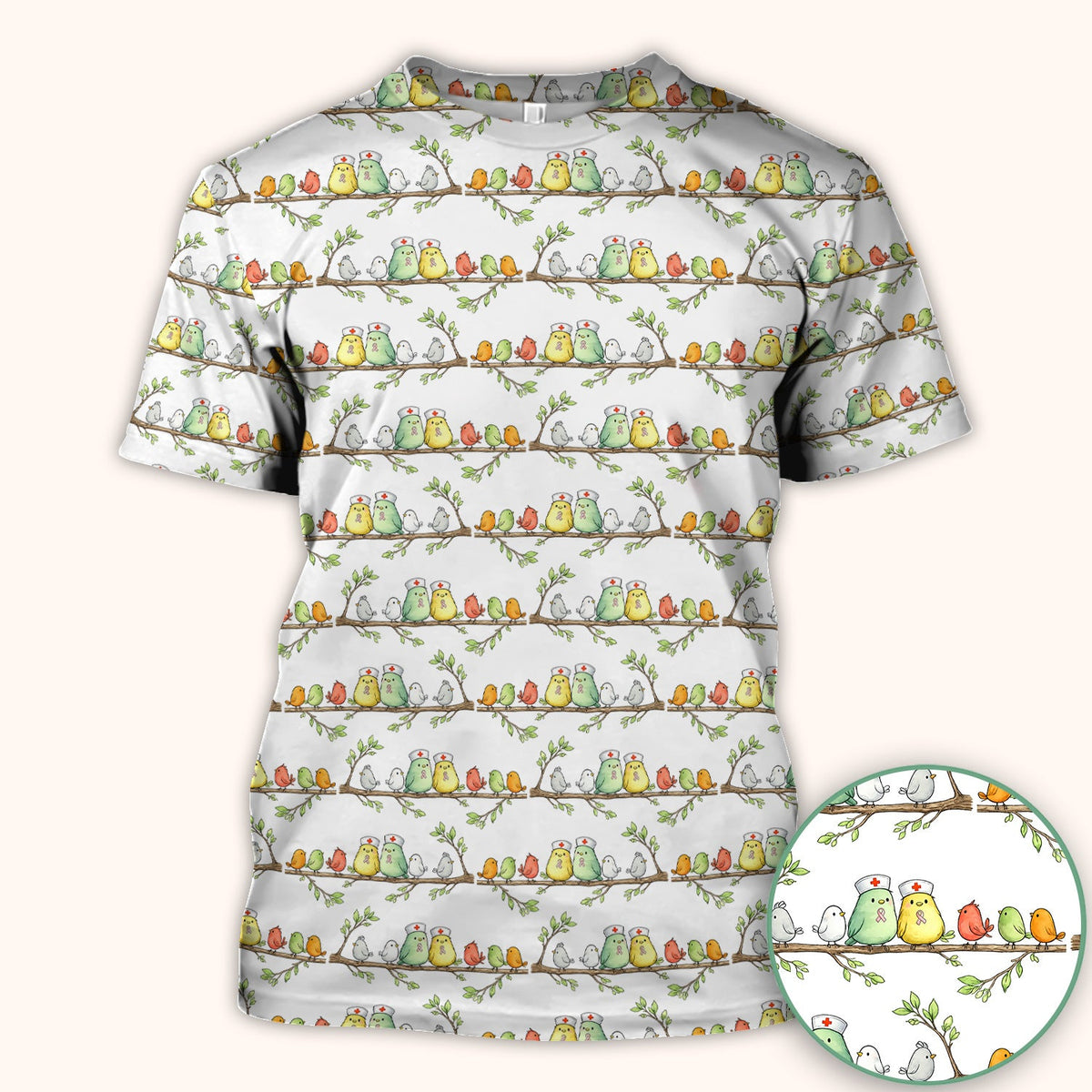 Birds On Branches Nurse Scrub Top