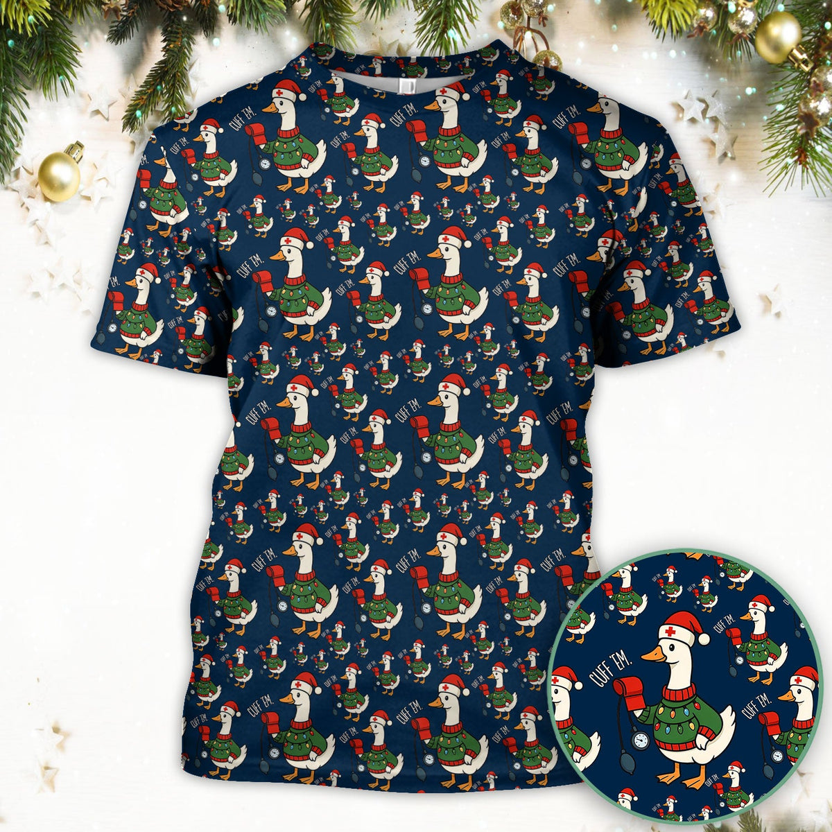Christmas Duck Nurse Scrub Top