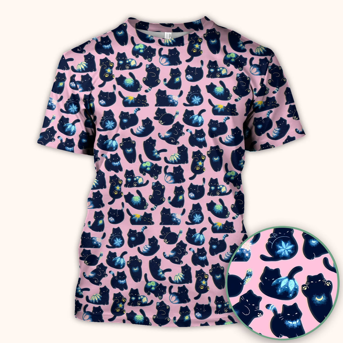 Midnight Black Cat Nurse Scrub Top