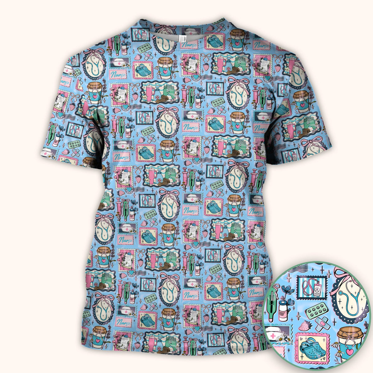 Stethoscope Syringe Frame Nurse Scrub Top