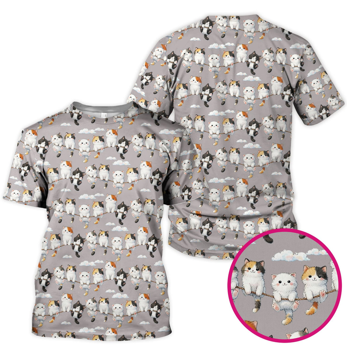Cute Cats Sitting on Rope Pattern Scrubs Top, Comfortable Scrubs for Nurses