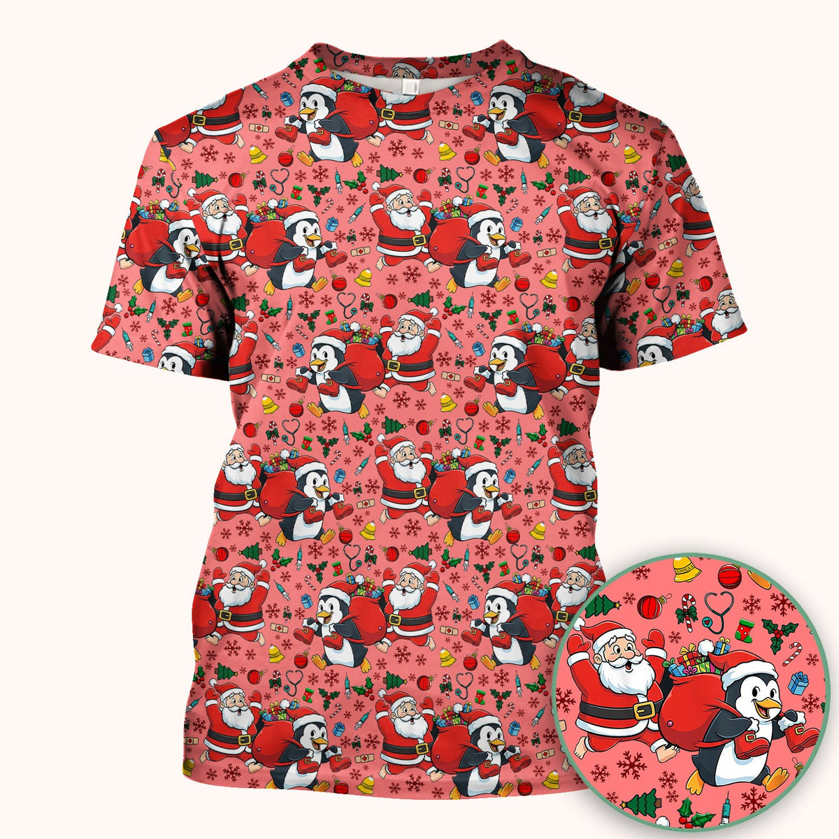 Penguin Santa Nurse Scrub Top - Christmas Gift