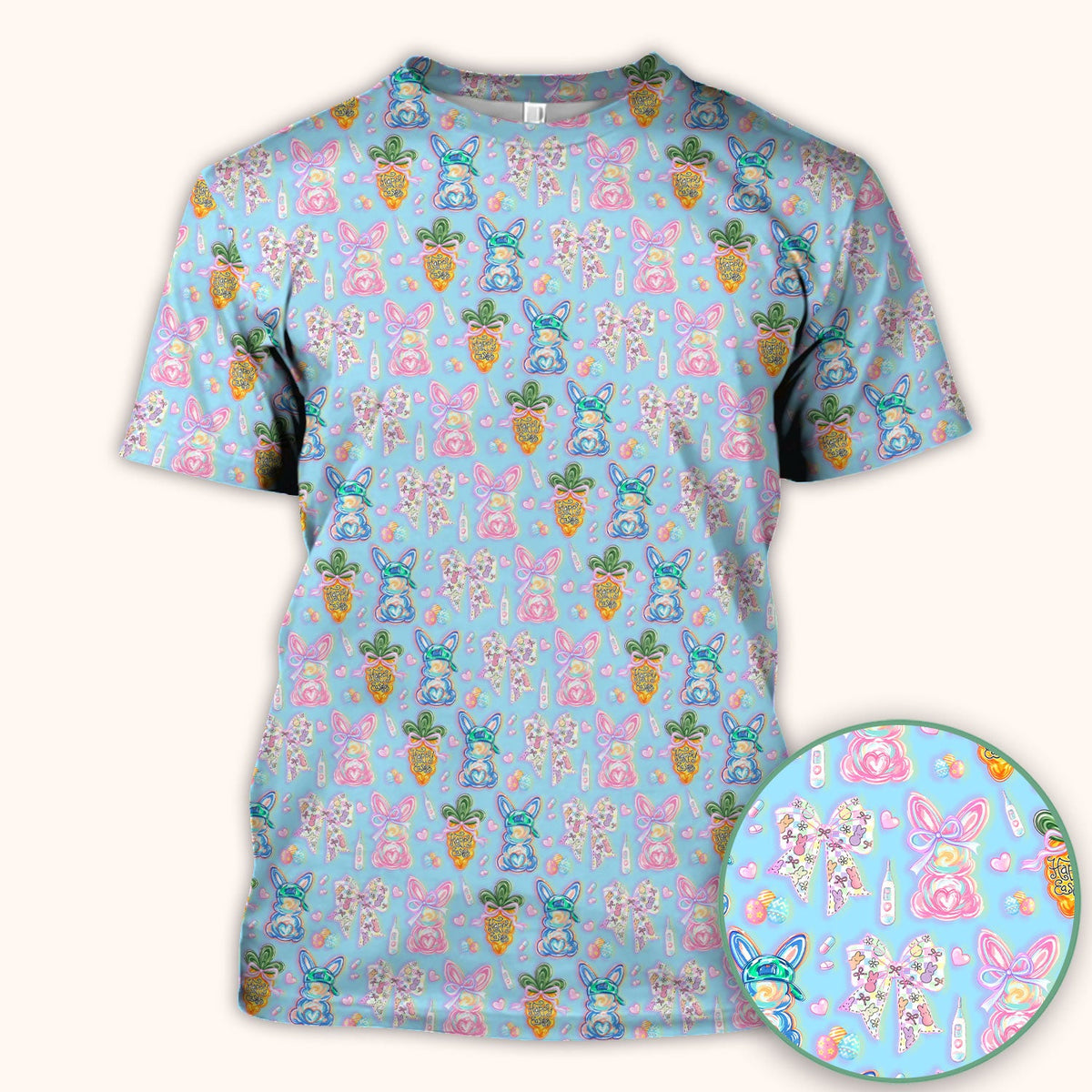 Bunny Carrot Bow Nurse Scrub Top - Easter Gift