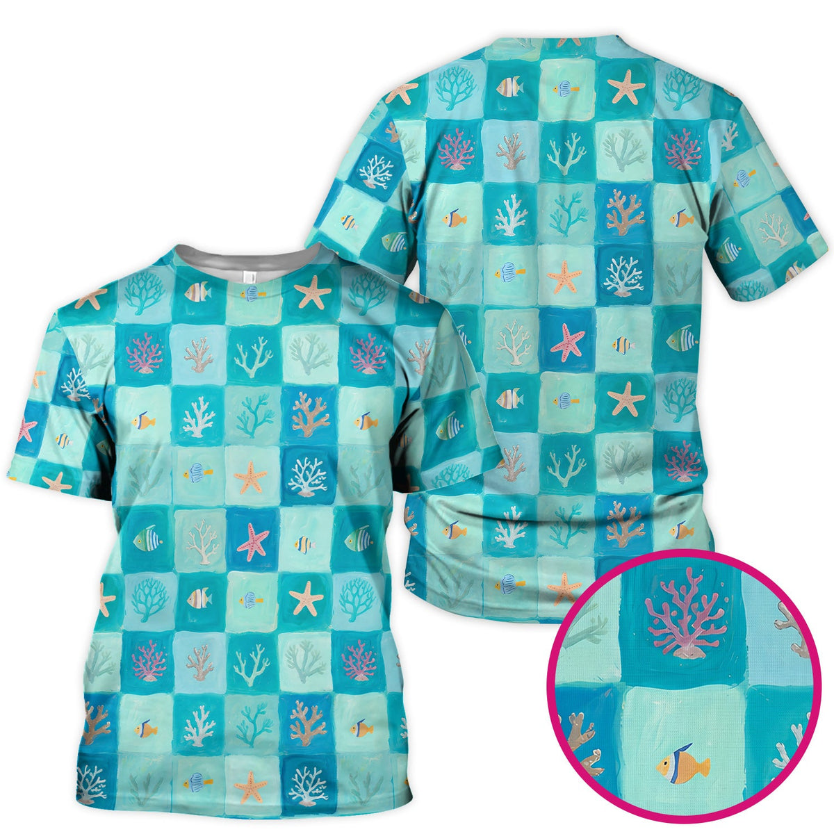Ocean Coral Fish Checkered Nurse Scrub Top