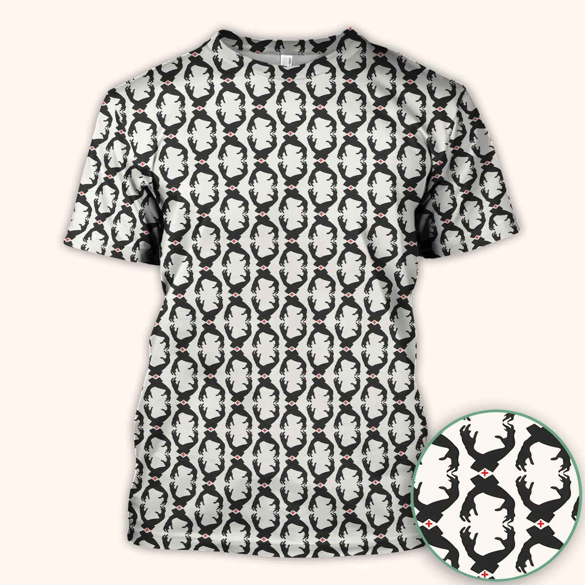 Creepy Hands Black White Red Nurse Scrub Top