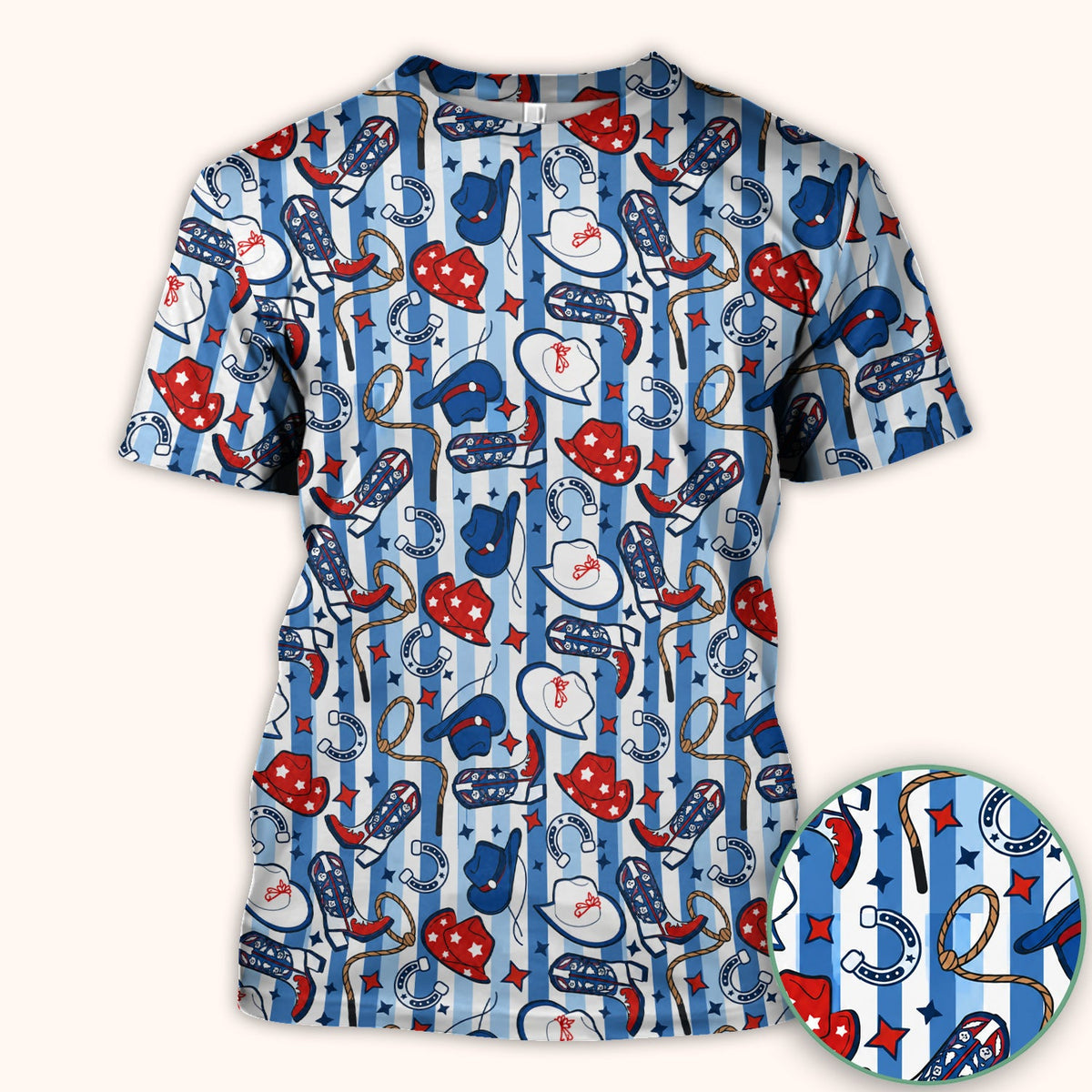 Western Cowboy Boots Hats Nurse Scrub Top
