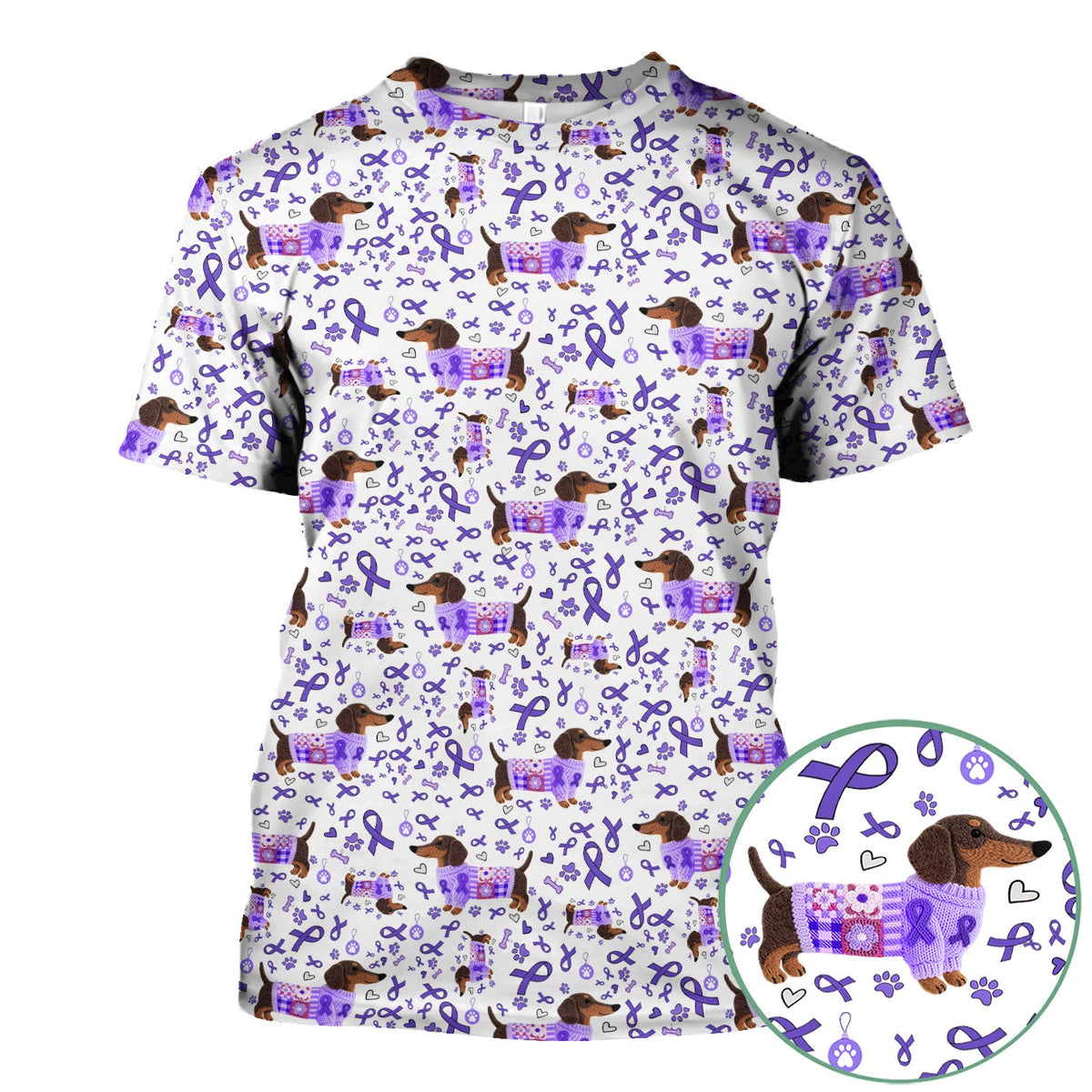 Purple Ribbon Dachshund Nurse Scrub Top