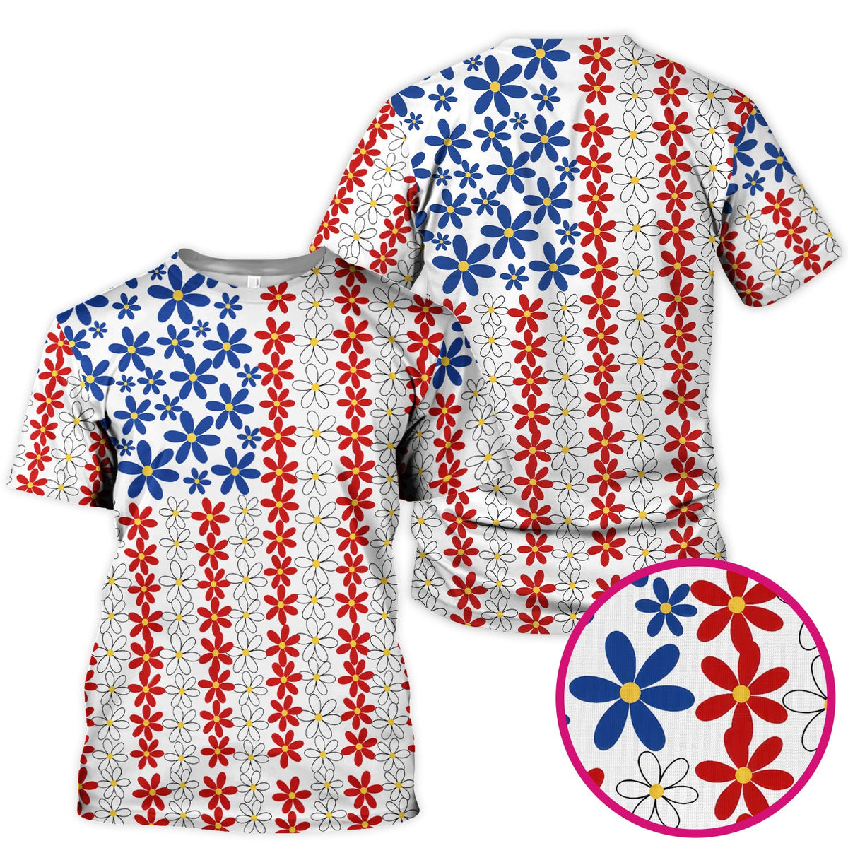 Retro Red Blue Daisy Nurse Scrub Top