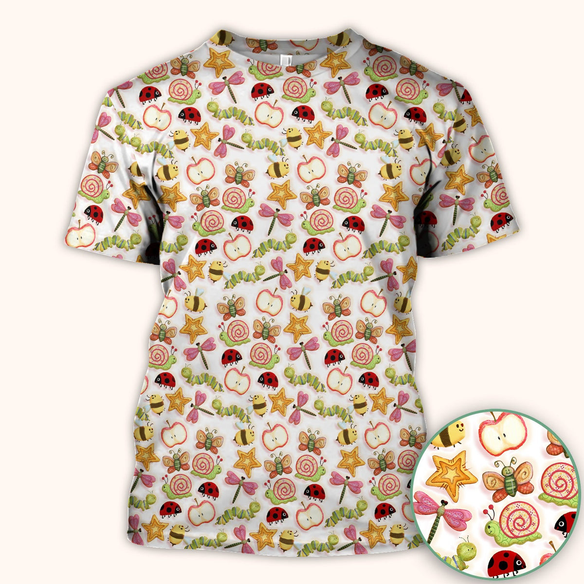 Snail Ladybug Caterpillar Apple Garden Nurse Scrub Top