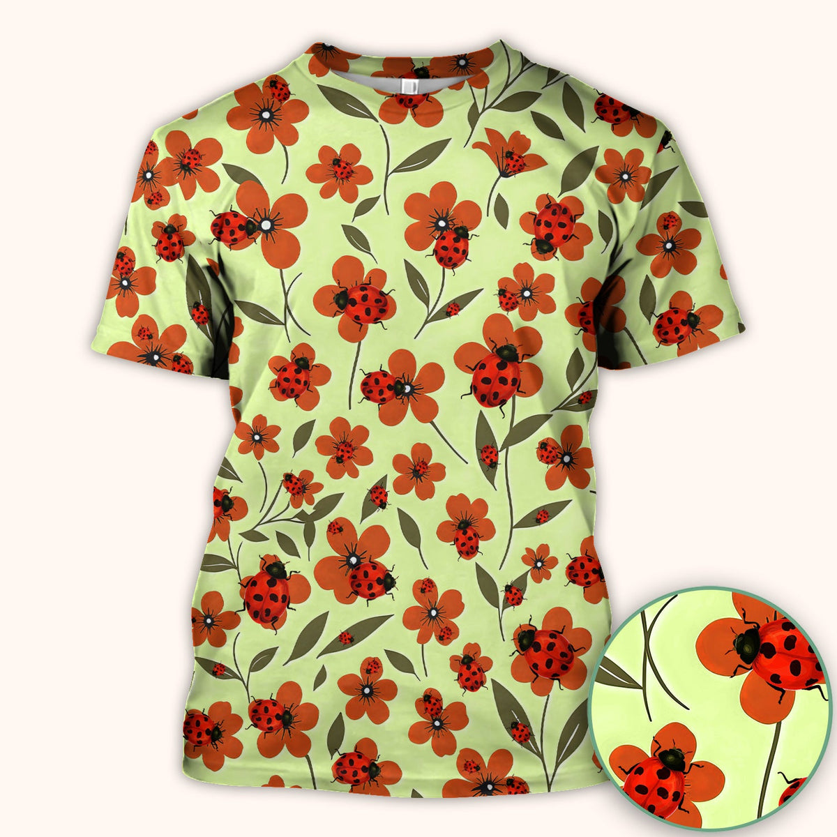Ladybug Orange Floral Garden Nurse Scrub Top