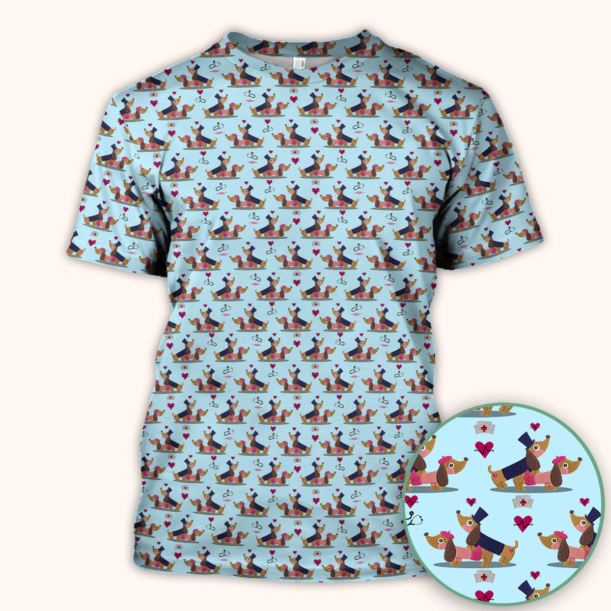 Dachshund Nurse Scrub Top - Valentines Day Gift