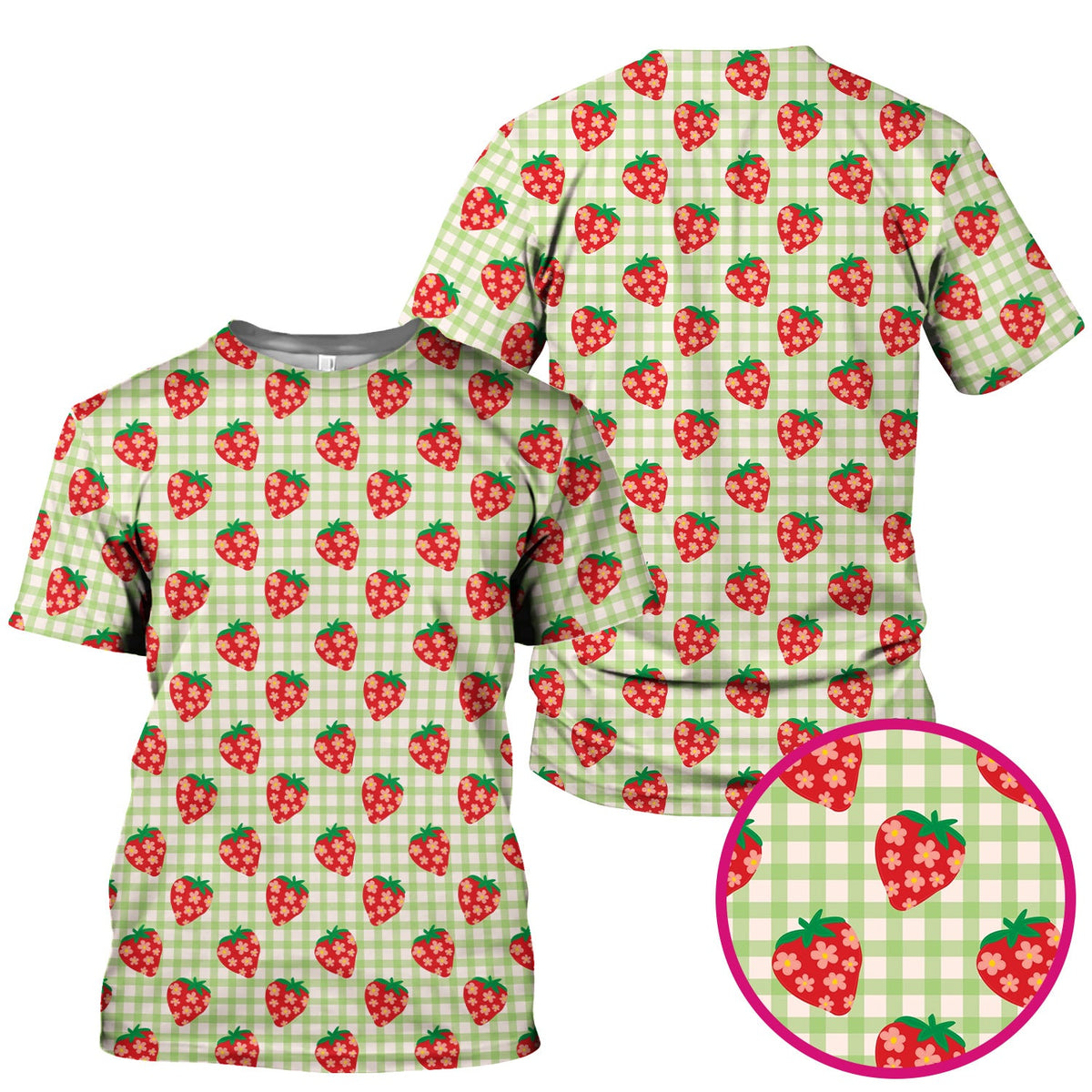 Sweet Strawberry Gingham Nurse Scrub Top