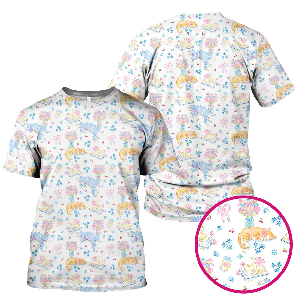Cats Reading Floral Books Nurse Scrub Top