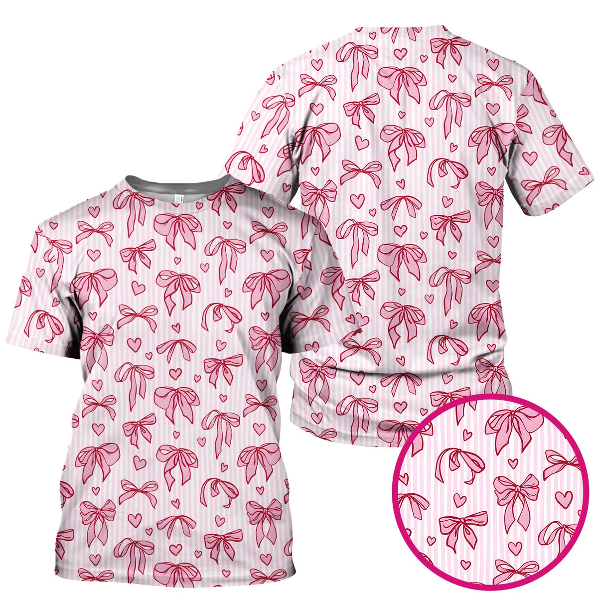 Pink Bow Heart Stripe Nurse Scrub Top