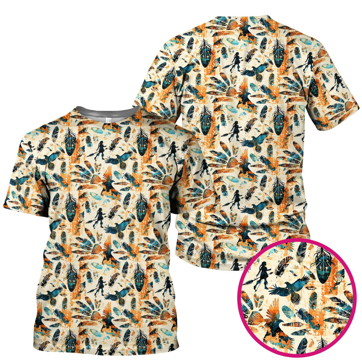 Feather Birds Tribal Nurse Scrub Top
