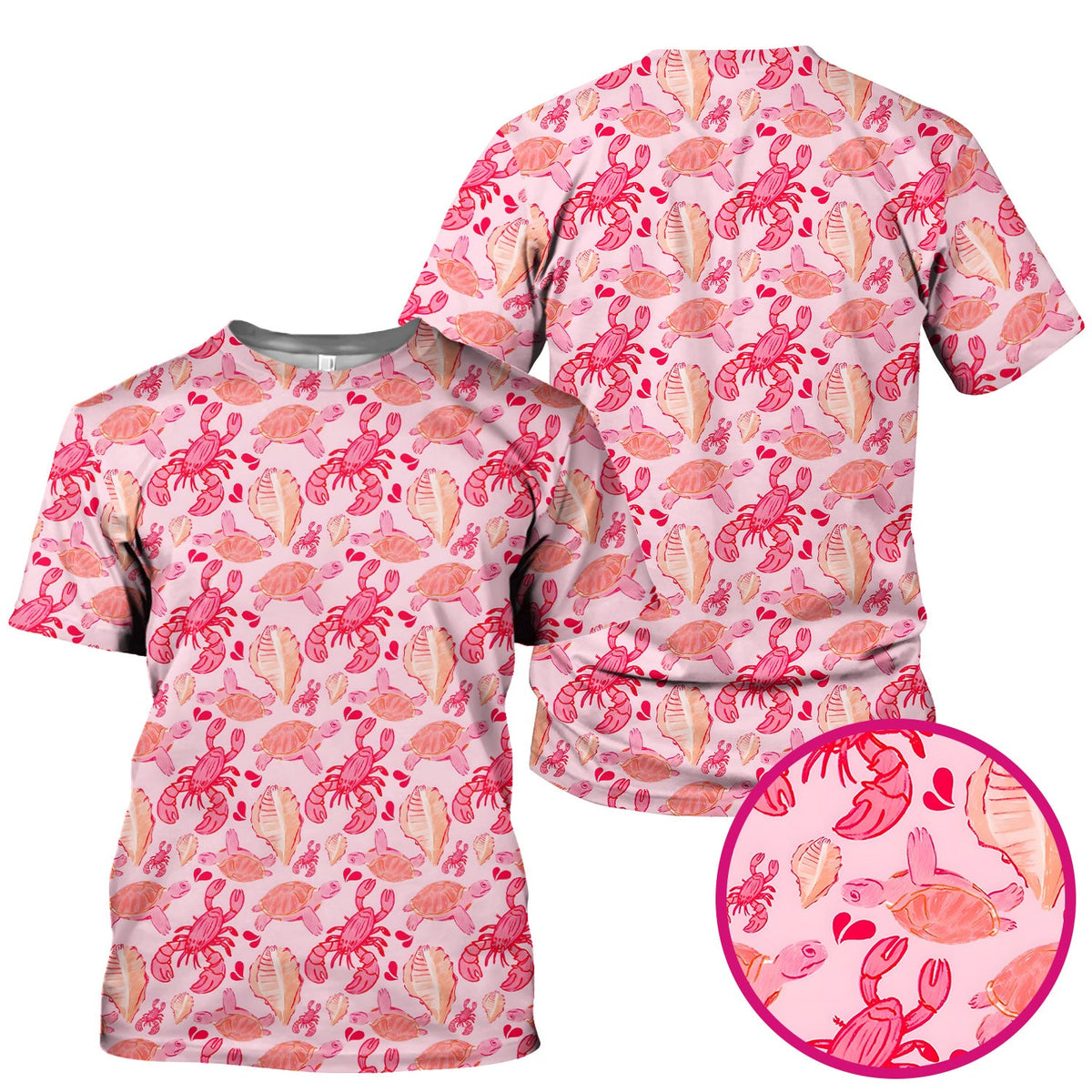 Pink Sea Turtle Lobster Shell Nurse Scrub Top