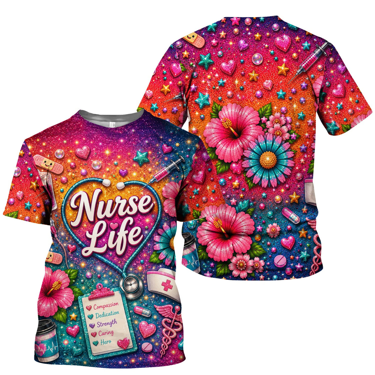 Colorful Nurse Life Heart Scrub Top