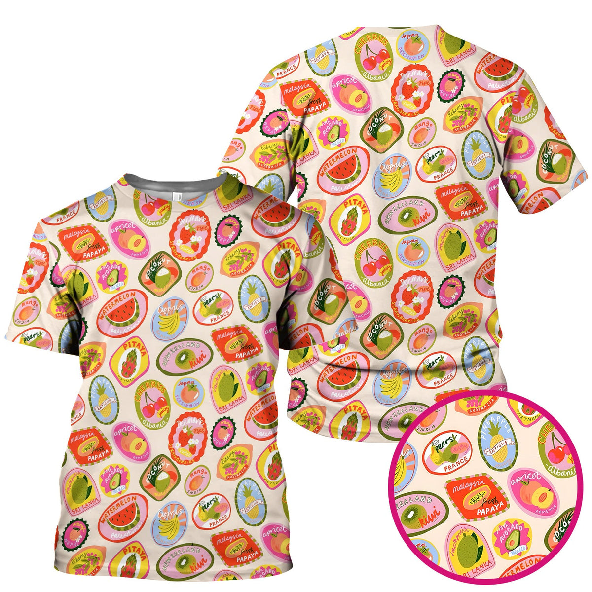 Summer Colorful Fruit Sticker Nurse Scrub Top