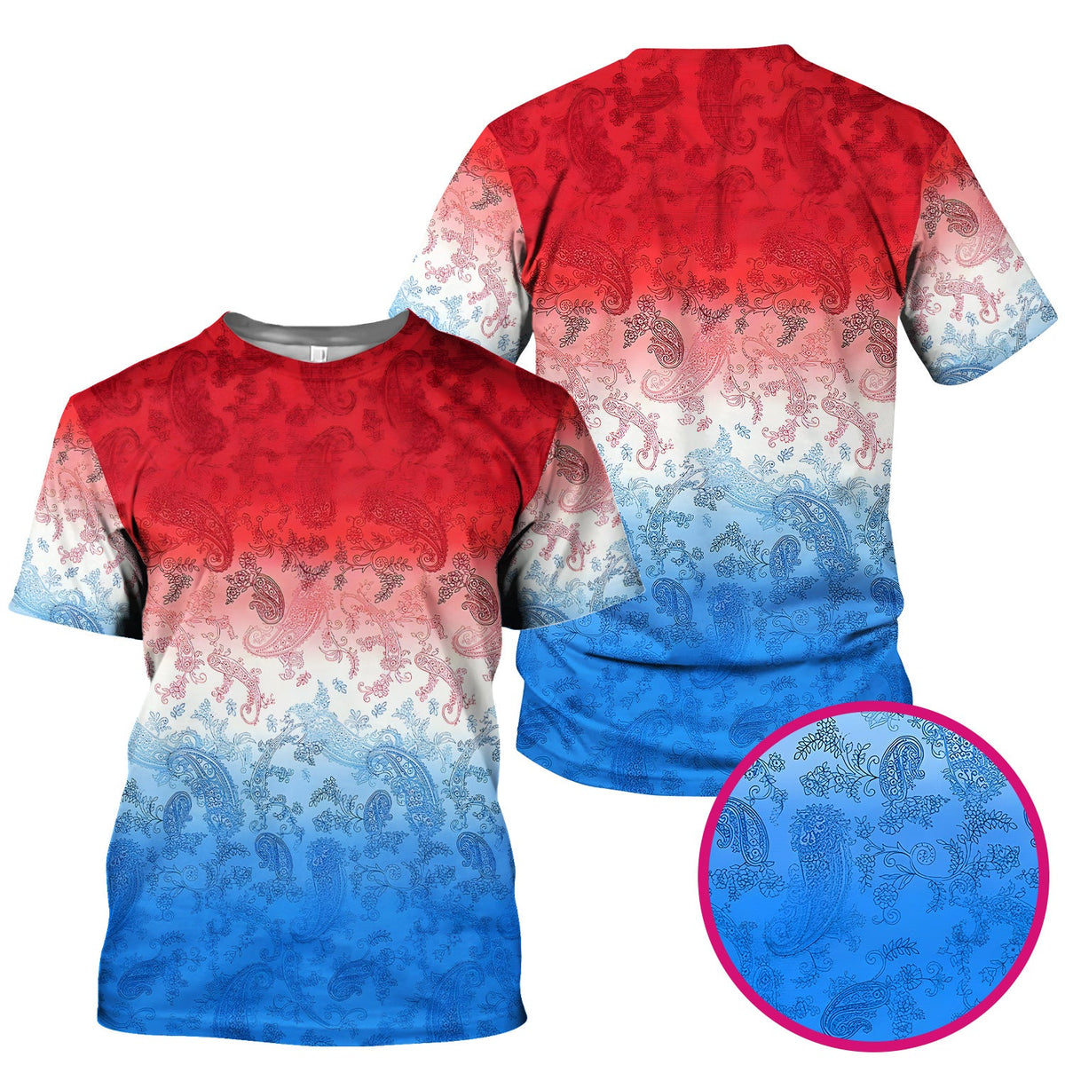 Red Blue Paisley Ombre Nurse Scrub Top