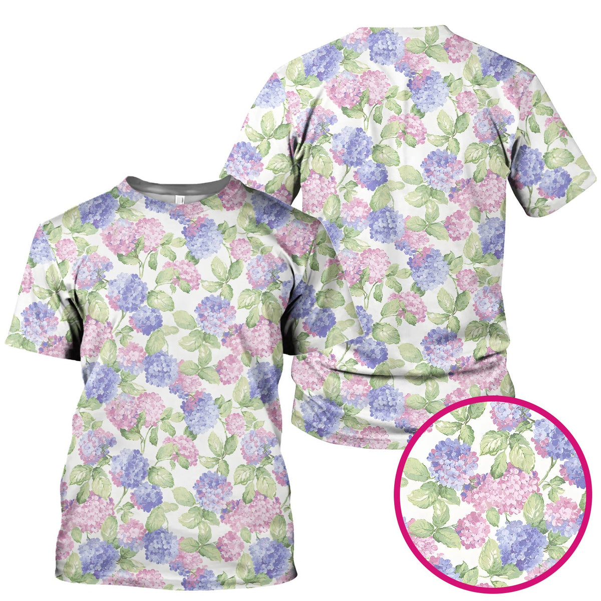 Soft Pastel Watercolor Hydrangea Floral Pattern Scrub Top, Comfortable Scrubs for Nurses