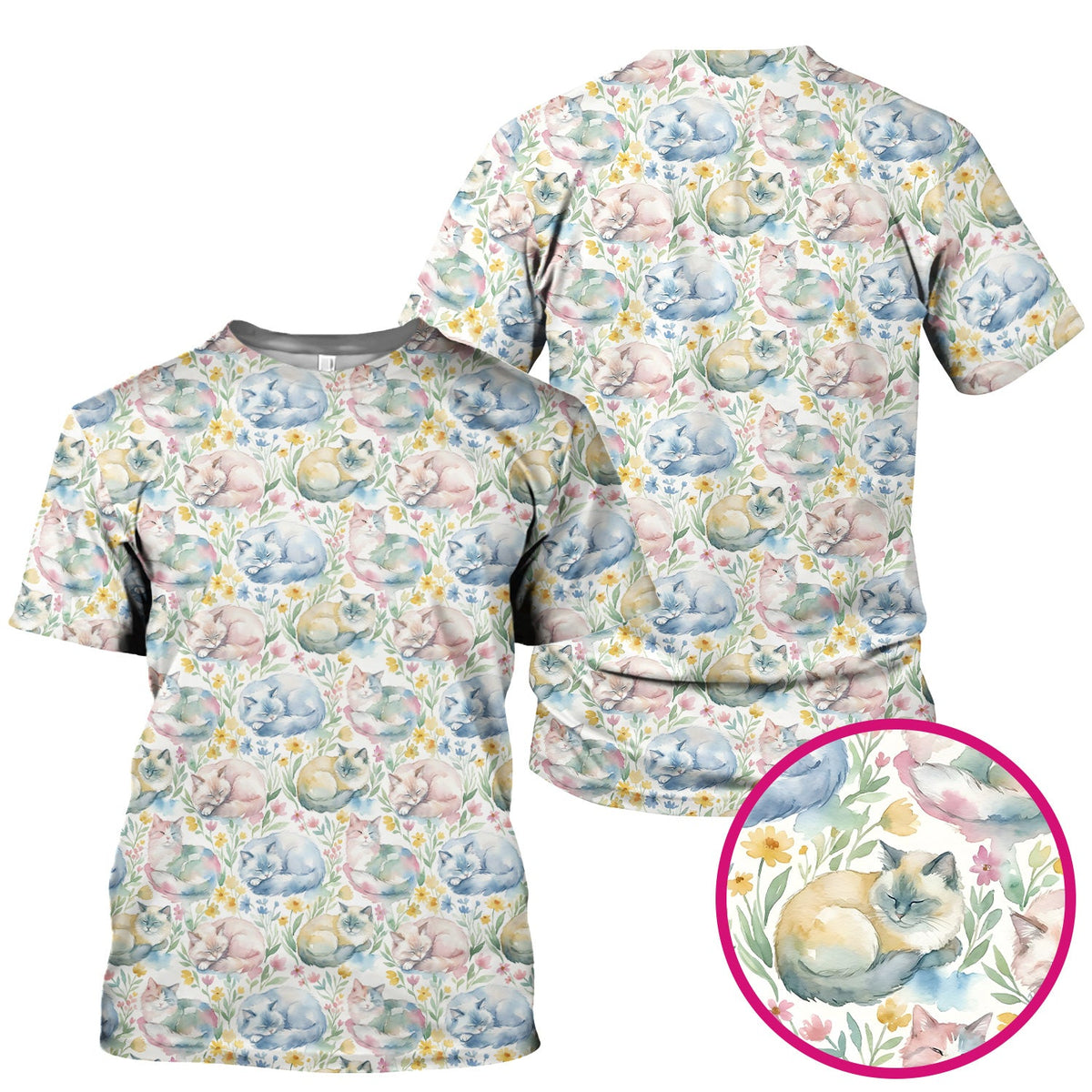 Dreamy Sleeping Cat Floral Nurse Scrub Top