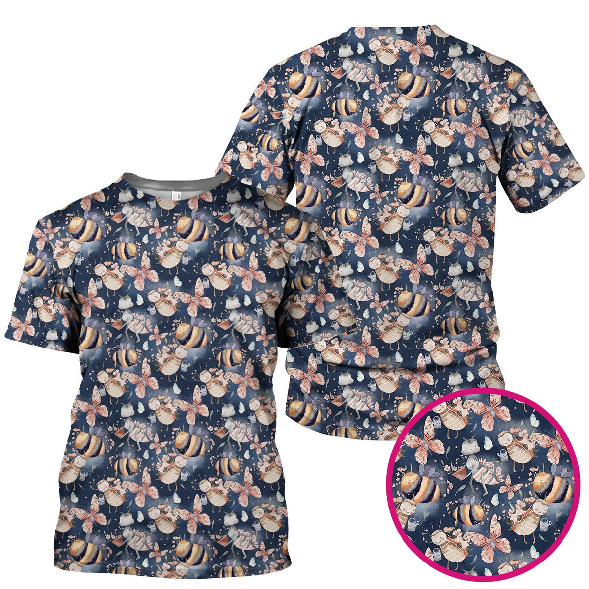 Cute Whimsical Bee Fairy Garden Pattern Scrub Top, Comfortable Scrubs for Nurses