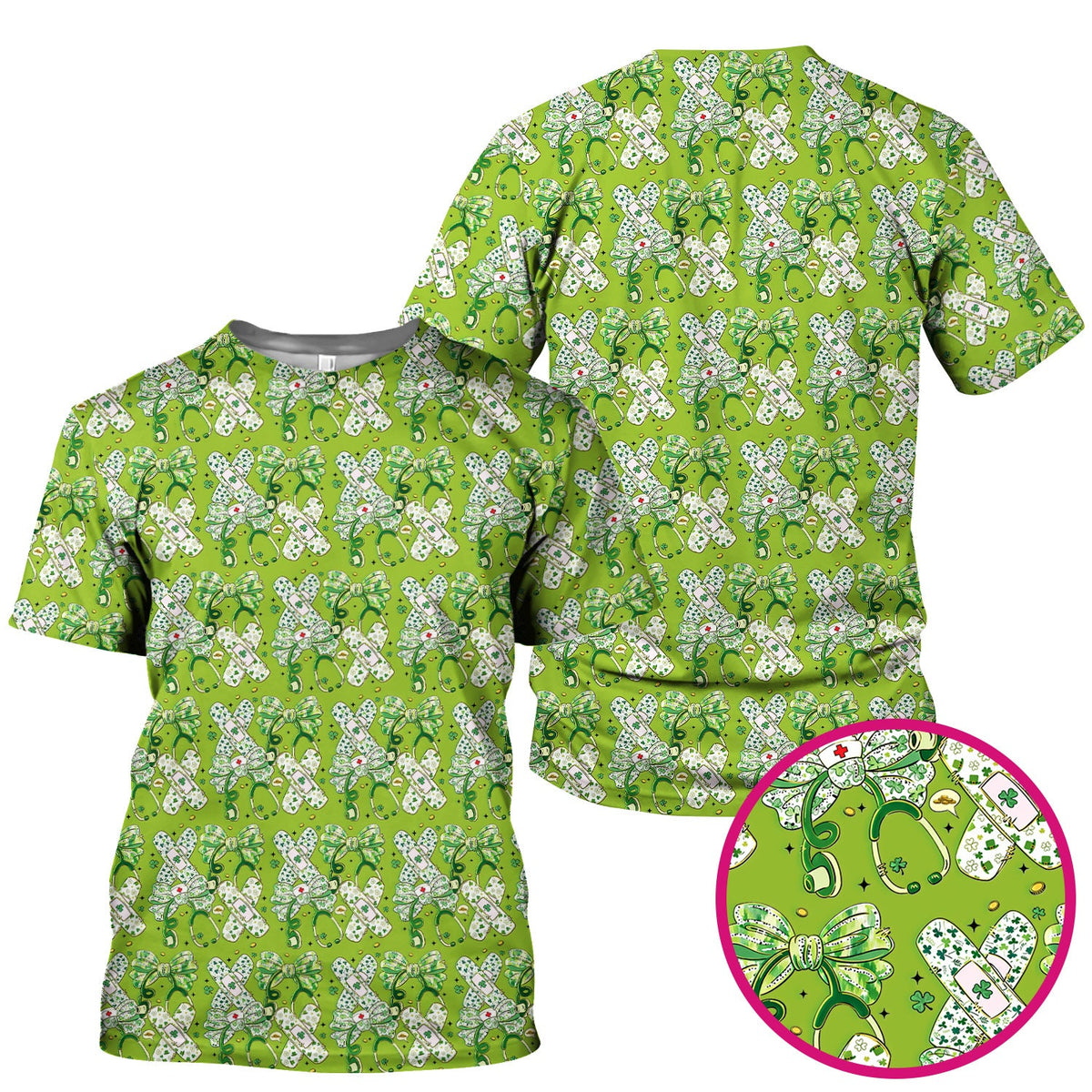 St Patrick Shamrock Stethoscope Nurse Scrub Top