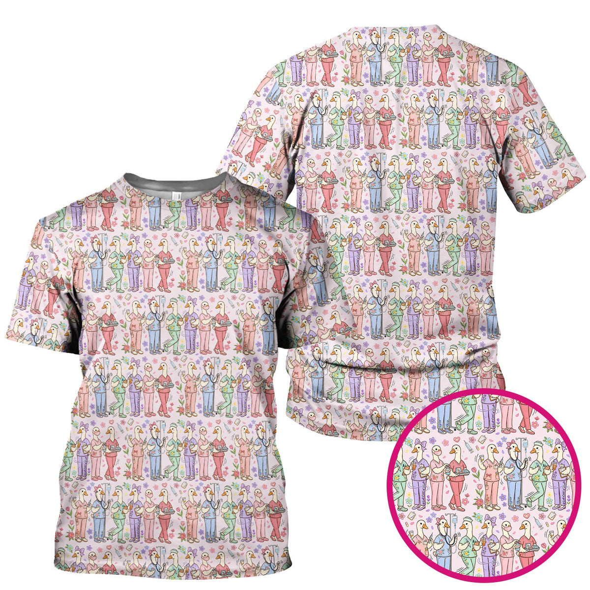 Goose Characters Floral Nurse Scrub Top