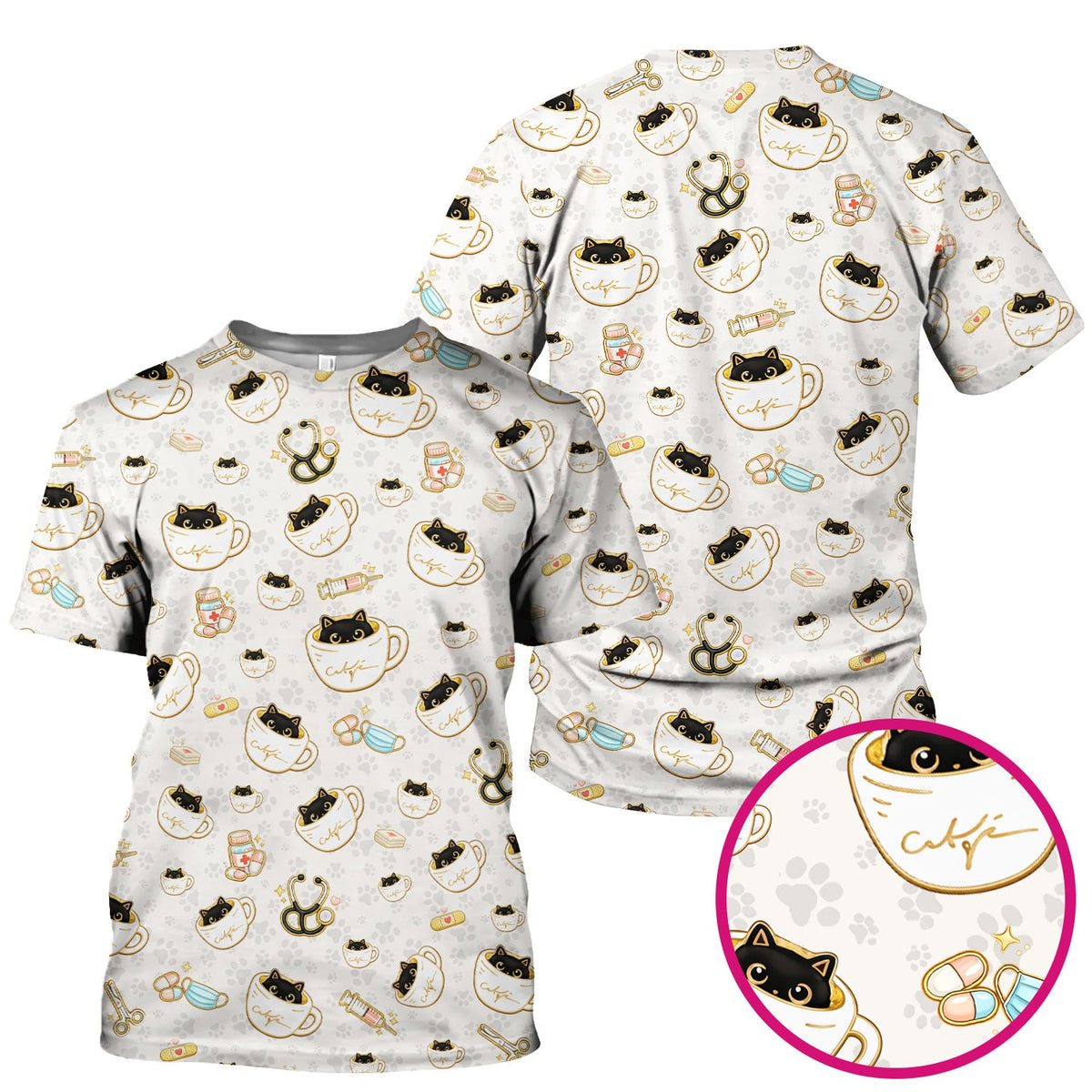 Coffee Cat Nurse Scrub Top