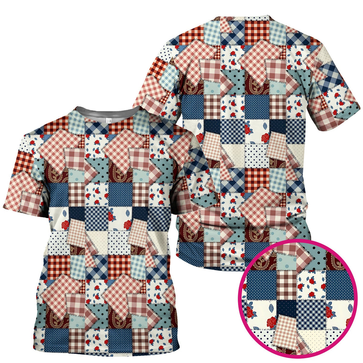 Retro Patchwork Plaid Quilt Nurse Scrub Top