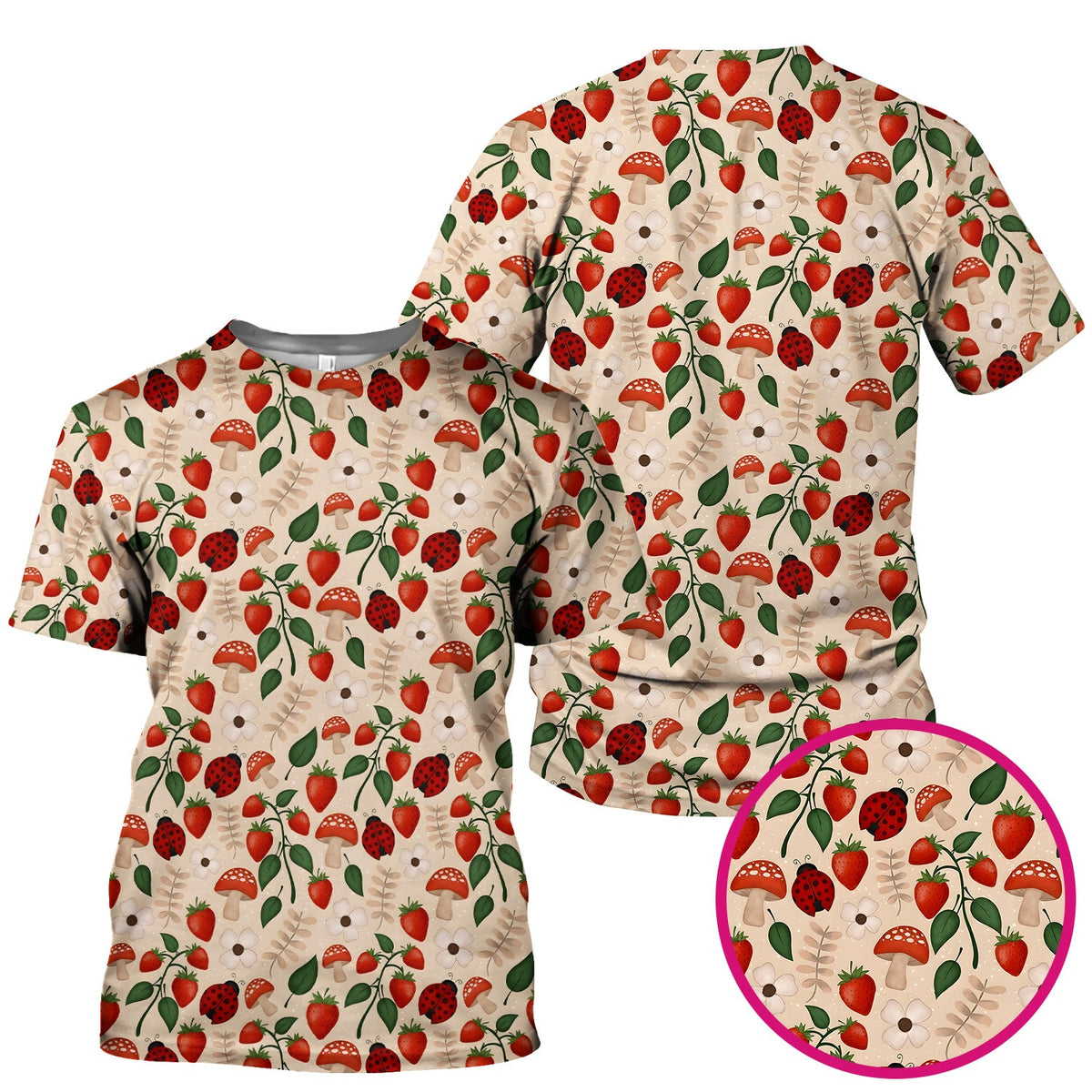 Strawberry Ladybug Mushroom Floral Nurse Scrub Top
